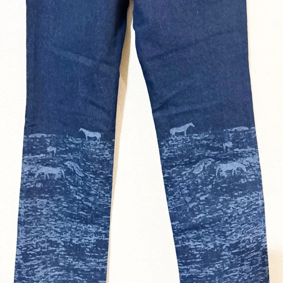 Paloma Wool NEW Vida Jeans Straight Leg Pants Laser Printed Portrait Horses Blue - Picture 10 of 13